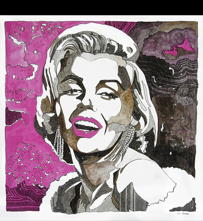 Marylin O - 100x100cm - Support toile, acrylique et encre de Chine au pinceau