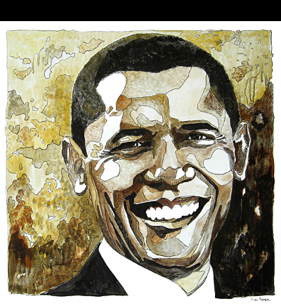 Barack O - 39.4x39.4in - Support canvas, acrylic and Indian ink with brush